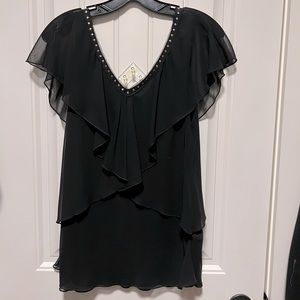 White House Black Market vneck flutter sleeve top gold details size M/8